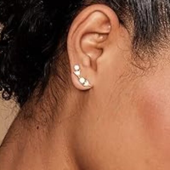 Neiman Marcus 14K Gold Plated Geometric Crawler Earrings - Picture 1 of 5